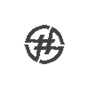 Hashtag circle. Pixel art 8 bit vector icon illustration Stock Illustration