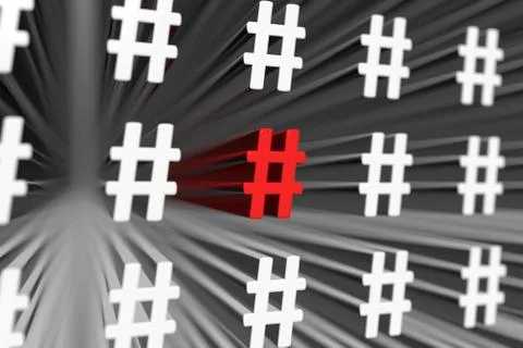 HASHTAG concept blurred background 3d render illustration Stock Illustration