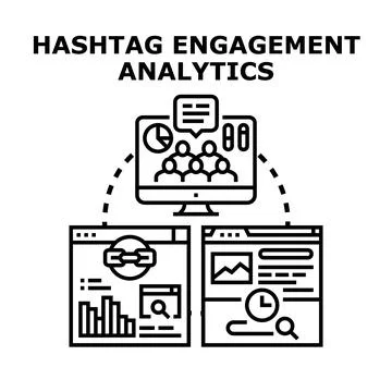 Hashtag engagement analytics for digital marketing concept Stock Illustration