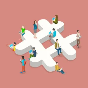 Hashtag flat isometric vector concept. Stock Illustration