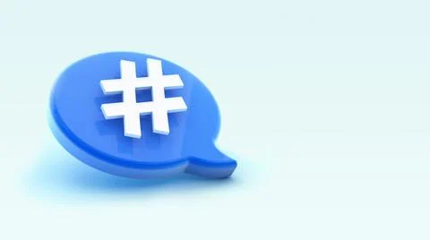 Hashtag icon on chat bubble 3d rendering. Social media messages, SMS, comments. Stock Illustration