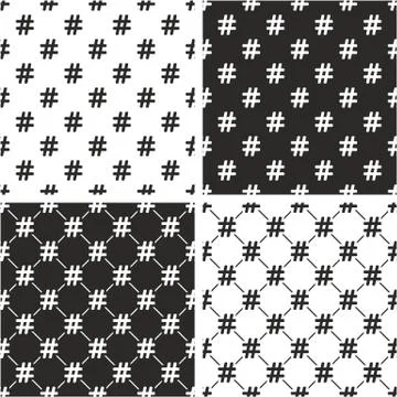 Hashtag Icon Seamless Pattern Set Stock Illustration
