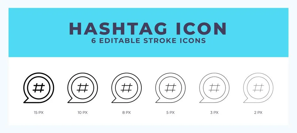 Hashtag icon set with different stroke. Vector illustration with editable s.. Stock Illustration