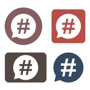 Hashtag icon set in speech bubble. Vector illustration, flat design. Stock Illustration