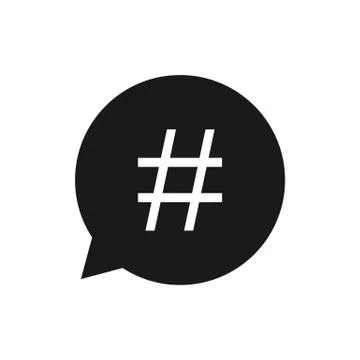 Hashtag icon in speech bubble. Vector illustration, flat design. Stock Illustration