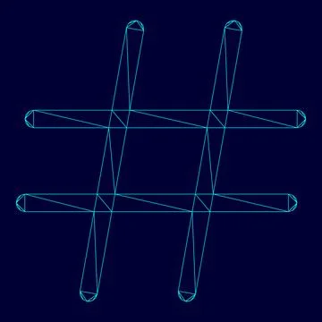 Hashtag low poly triangulation triangulated polygonal electric cyan blue vibr Stock Illustration