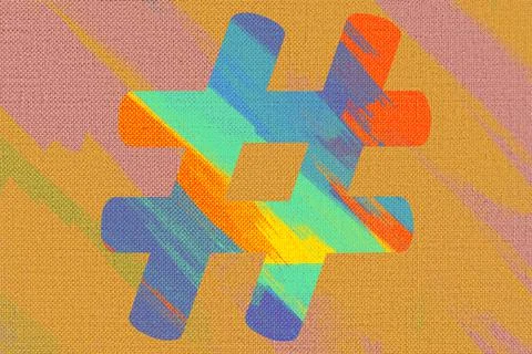 Hashtag.  Painted texture. Multicolor brush strokes. Canvas. Stock Illustration