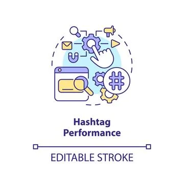 Hashtag performance concept icon Stock Illustration