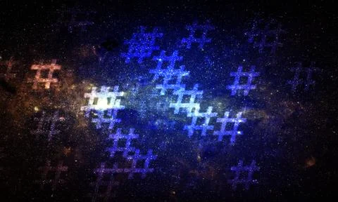 Hashtag random pattern on colorful space background. Illustration. イラスト素材