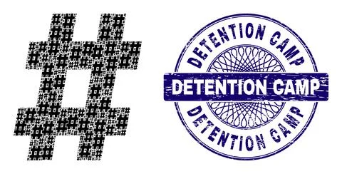 Hashtag Recursion Composition of Hashtag Icons and Scratched Detention Camp 스톡 일러스트