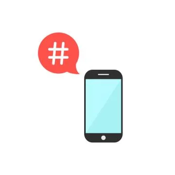 Hashtag in red speech bubble with smartphone Stock Illustration