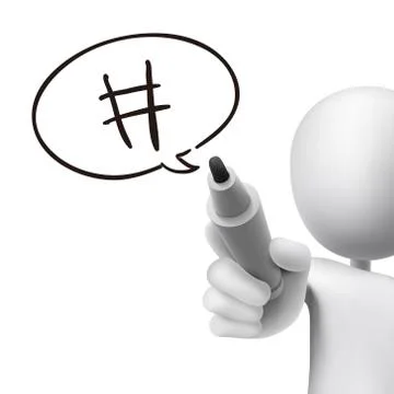 Hashtag speech bubble drawn by 3d man Stock Illustration