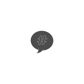 Hashtag speech bubble sign icon. Social media symbol. Gray flat square button on Stock Illustration