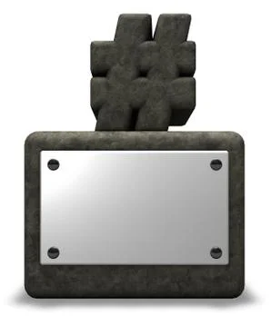 Hashtag symbol on stone socket  - 3d rendering Stock Illustration