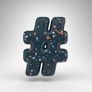 Hashtag symbol on white background. 3D sign with blue terrazzo pattern textur Stock Illustration