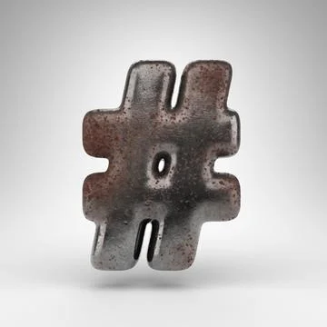 Hashtag symbol on white background. Rusty metal 3D sign with oxidized texture イラスト素材