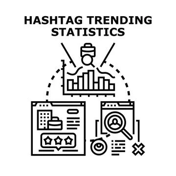 Hashtag trending statistics analysis and business performance Stock Illustration