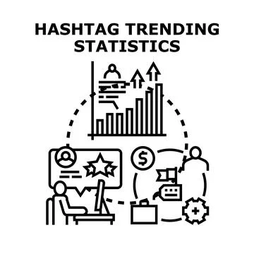 Hashtag trending statistics analysis concept Stock Illustration