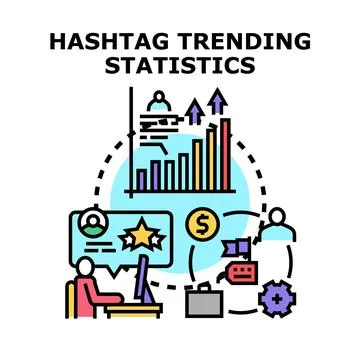 Hashtag trending statistics analysis concept Stock Illustration
