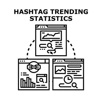 Hashtag trending statistics data analysis concept Stock Illustration