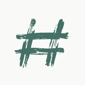 Hashtag, vector green tag icon on white background. Hand Drawn vector Stock Illustration
