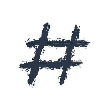 Hashtag, vector ink painted tag icon on white background. Hand Drawn vector Stock Illustration