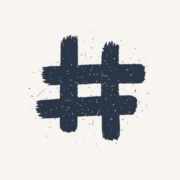Hashtag, vector ink painted tag icon on white background. Hand Drawn vector Illustrazione stock