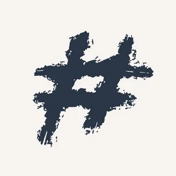 Hashtag, vector ink painted tag icon on white background. Hand Drawn vector Stock Illustration