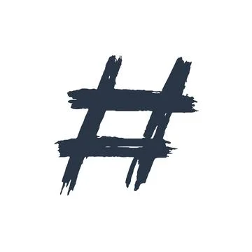 Hashtag, vector ink painted tag icon on white background. Hand Drawn vector Stock Illustration
