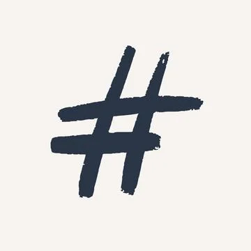 Hashtag, vector ink painted tag icon on white background. Hand Drawn vector Stock Illustration