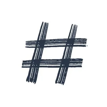 Hashtag, vector ink painted tag icon on white background. Hand Drawn vector Stock Illustration