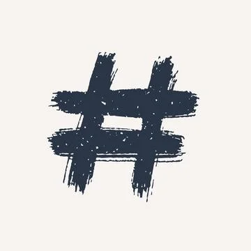 Hashtag, vector ink painted tag icon on white background. Hand Drawn vector Stock Illustration