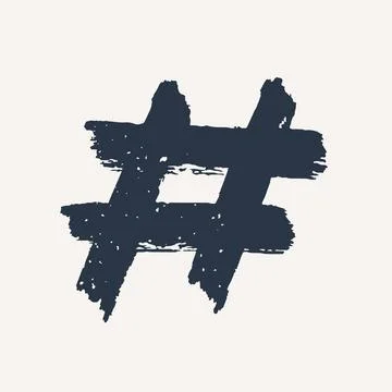 Hashtag, vector ink painted tag icon on white background. Hand Drawn vector Stock Illustration