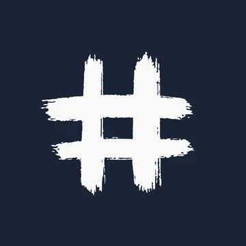 Hashtag, vector ink painted tag icons on dark background. Hand Drawn vector Stock Illustration