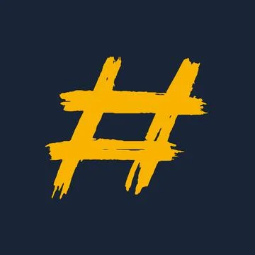 Hashtag, vector ink painted yellow tag on dark background. Hand Drawn vector Illustrazione stock