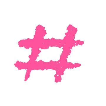 Hashtag, vector neon pink tag icon on white background. Hand Drawn ink vector Stock Illustration