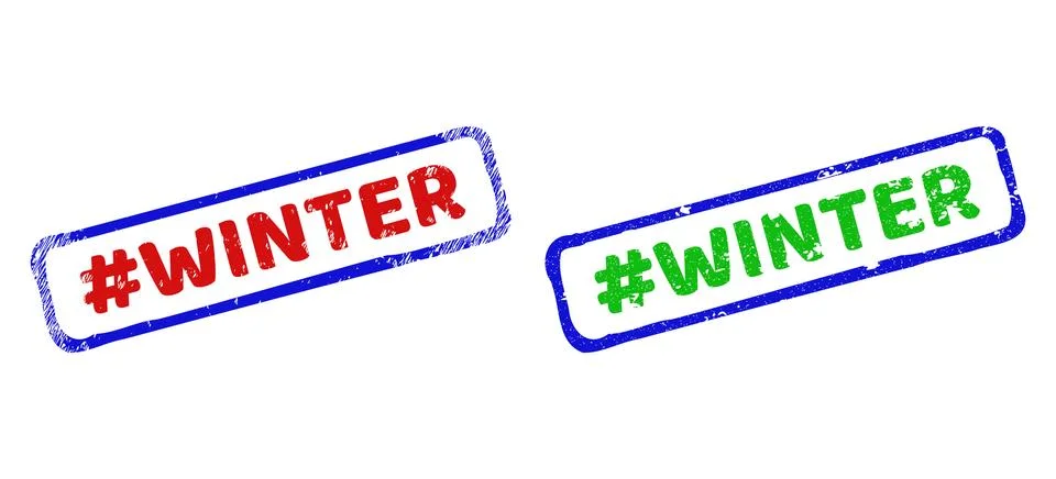 Hashtag WINTER Bicolor Rough Rectangle Stamps with Unclean Textures Stock Illustration