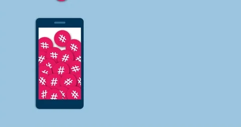 Hashtags falling into a smartphone Video stock 118090958