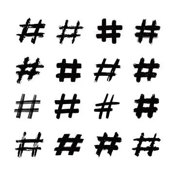 Hashtags, vector ink painted tag icons on white background. Hand Drawn vector Stock Illustration