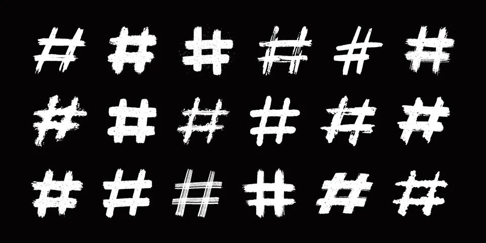 Hashtags, vector ink painted tag icons on white background. Hand Drawn vector Stock Illustration