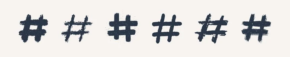 Hashtags, vector ink painted tag icons on white background. Hand Drawn vector Stock Illustration