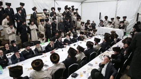 Hasidic pilgrimage to Lelow, Poland Stock Footage 101263485