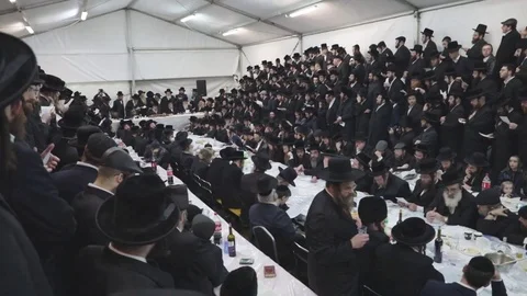 Hasidic pilgrimage to Lelow, Poland Stock Footage 126111250