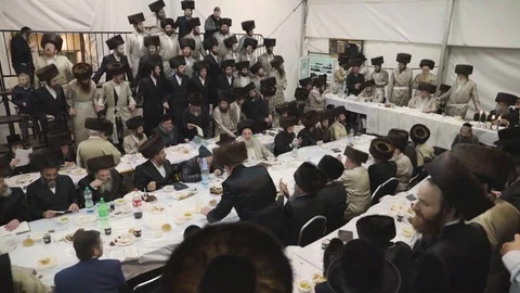 Hasidic pilgrimage to Lelow, Poland Stock Footage 126127717
