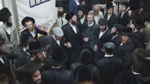 Hasidic pilgrimage to Lelow, Poland Stock Footage