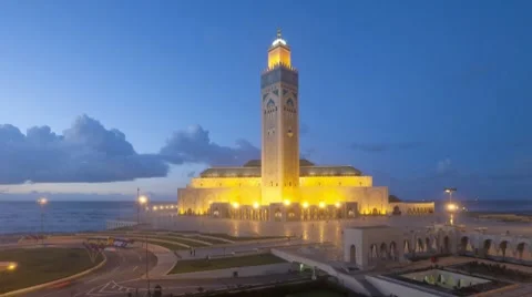 Hassan II Mosque, Casablanca, Morocco, North Africa, T/Lapse Stock Footage