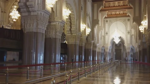 Hassan II Mosque interior corridor with columns in Casablanca Morocco. Stock-Footage 145035270