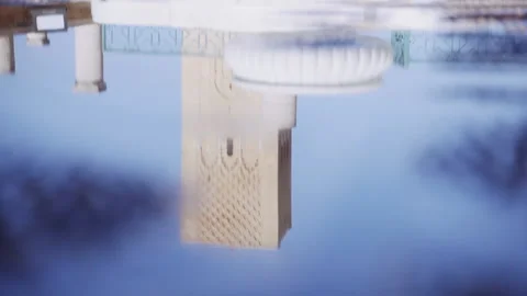 Hassan Tower Reflected In Water Under Blue Sky Video stock 146103140