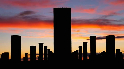 Hassan Tower at Twilight, Time Lapse with Colorful Sky, Rabat, Morocco Stock Footage 221098926