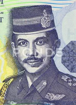 Hassanal Bolkiah on 1 Ringgit 2008 Banknote from Brunei Stock Photos